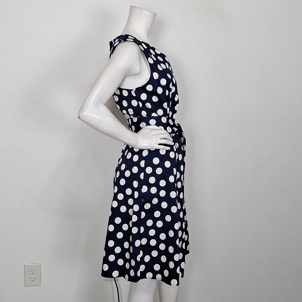 Boden Navy Blue & White Polka Dot Retro Pin Up Sleeveless Midi Dress Size 14R - Picture 7 of 16